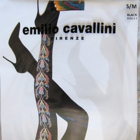 New Emilio Cavallini Tights S/M made Italy Flower , Black, 55 den - Picture 5 of 5